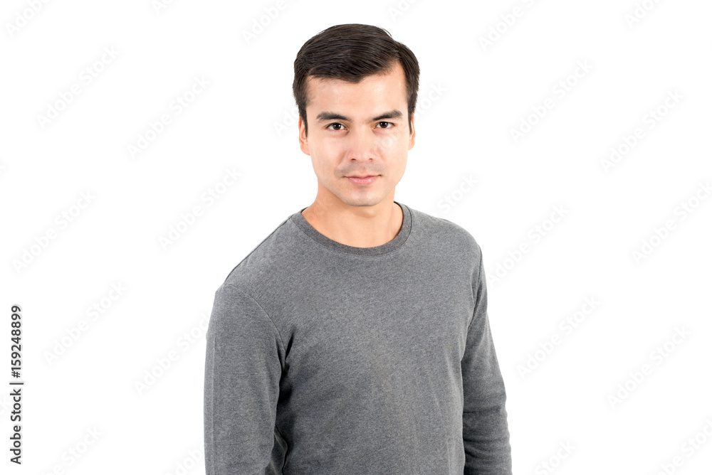 Handsome and confident man in casual gray t-shirt Handsome and confident man in casual gray t-shirt