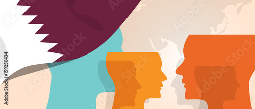 Qatar concept of thinking growing innovation discuss country future brain storming under different view represented with heads gears and flag