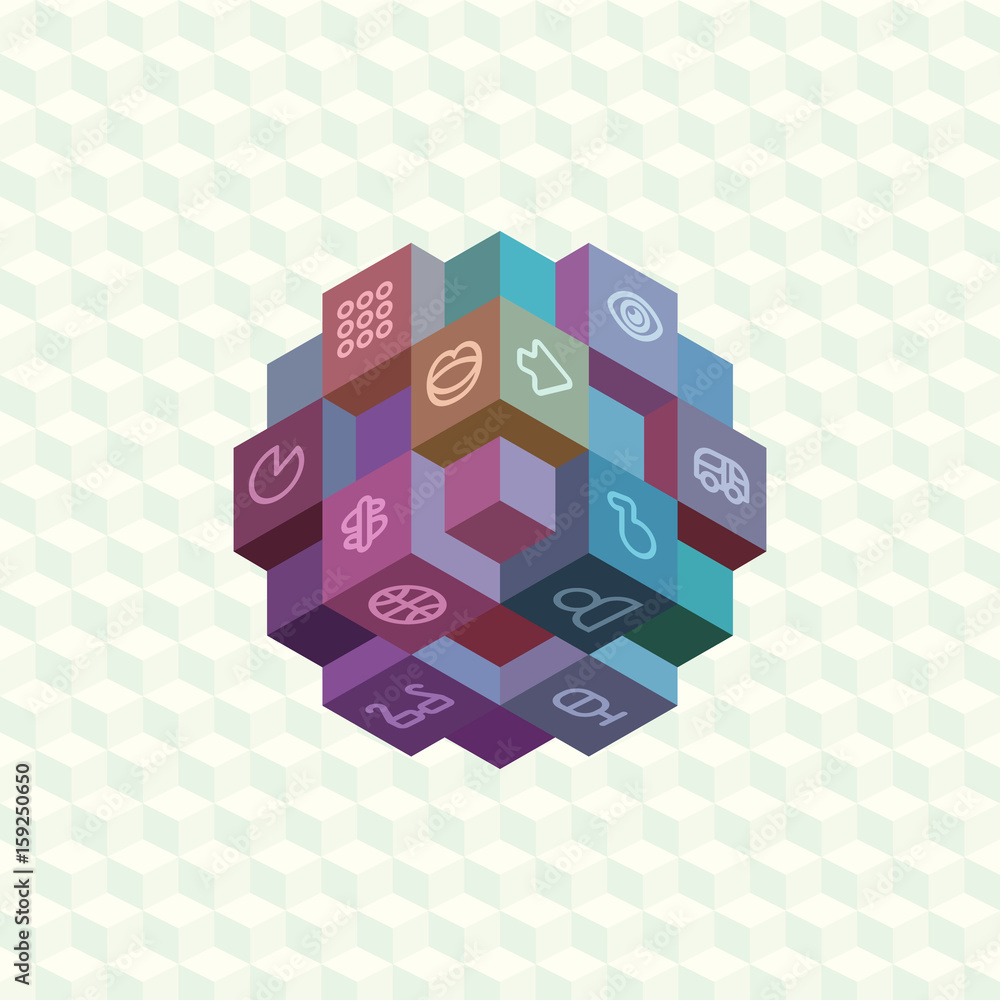 Obraz premium Isometric projection infographic array of cubes