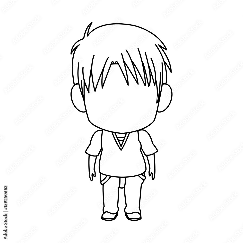 outlined little boy anime hair style stand vector illustration outlined little boy anime hair style stand vector illustration