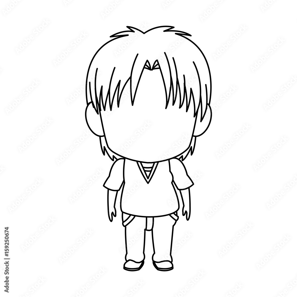 Obraz premium outlined little boy anime hair style stand vector illustration