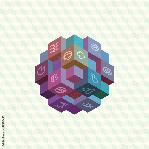 Isometric projection infographic array of cubes