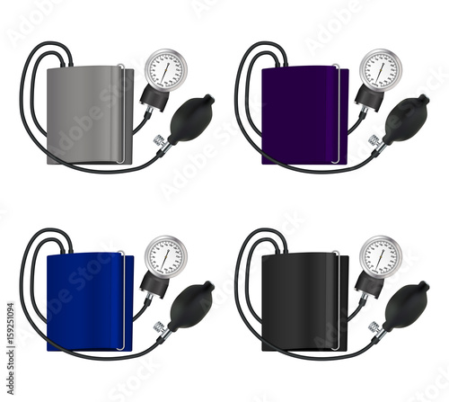 Tonometer set medical device for measuring blood pressure. Isolated object. Vector illustration.