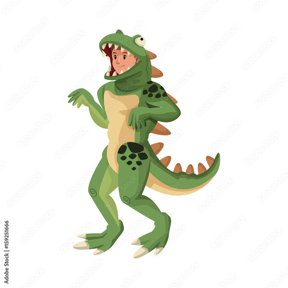 Fototapeta premium boy teenager in a suit dinosaur halloween vector illustration