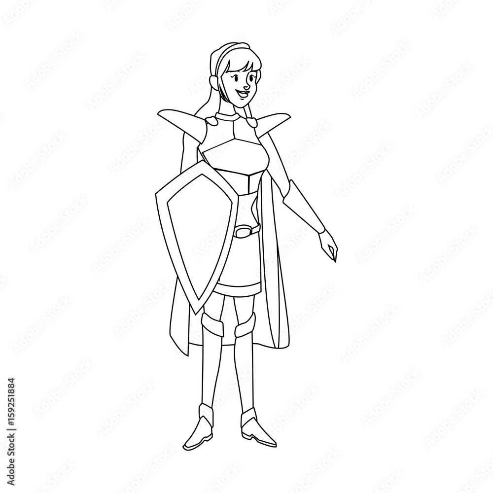 cartoon knight woman in costume with armor shield vector illustration cartoon knight woman in costume with armor shield vector illustration