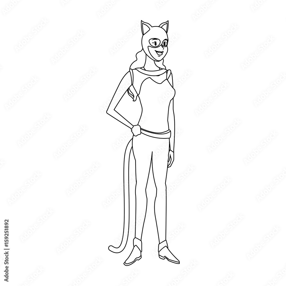 teenager in the cat suit mask ears halloween vector illustration teenager in the cat suit mask ears halloween vector illustration
