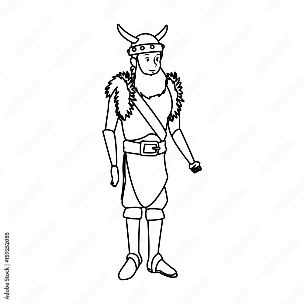 young man viking costume suit halloween vector illustration
