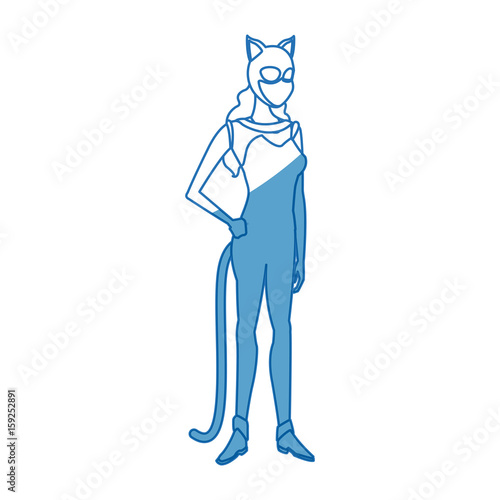 woman in cat costume with mask ears halloween party vector illustration