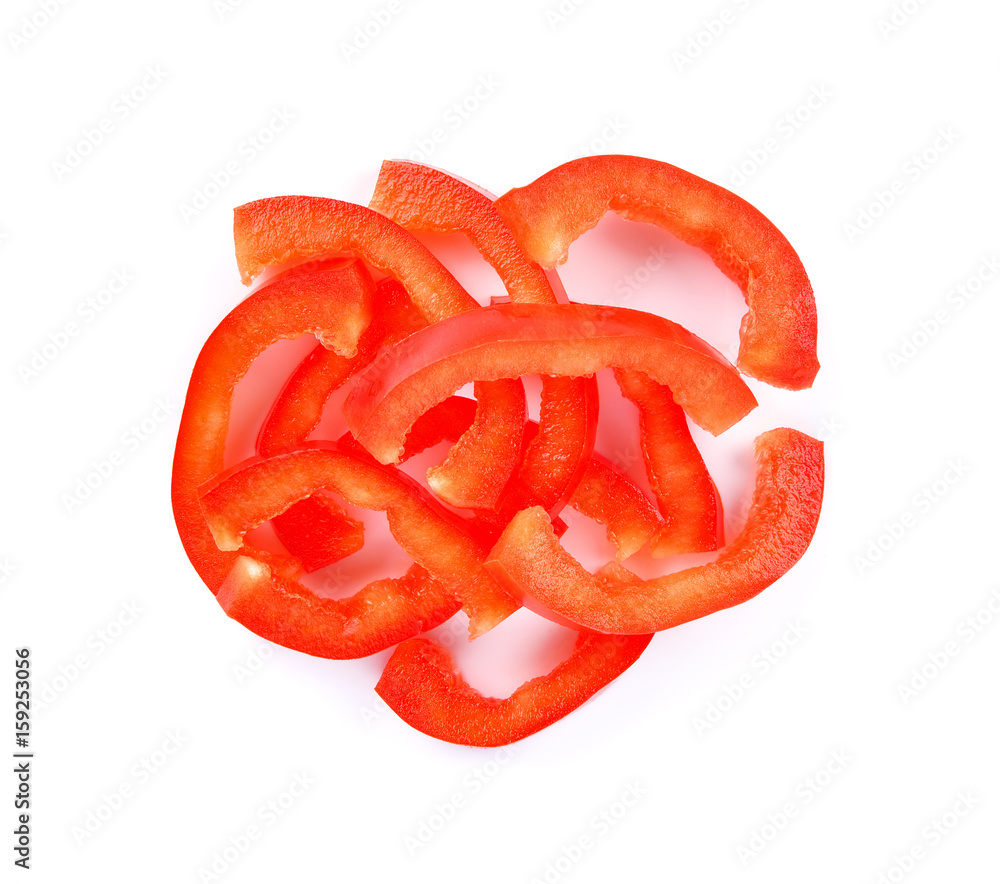 Red sweet bell pepper slices isolated on white background Red sweet bell pepper slices isolated on white background