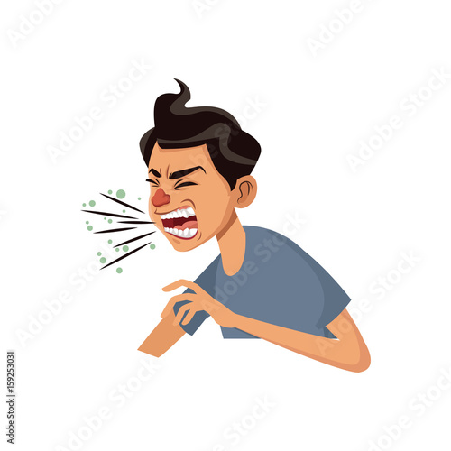 coughing man sick person with cold flu and virus vector illustration