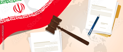 Iran law constitution legal judgment justice legislation trial concept using flag gavel paper and pen