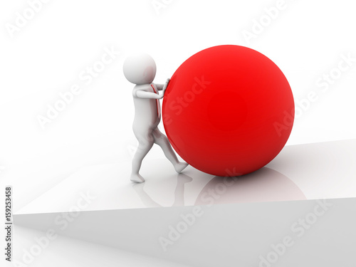 Foto Business man pushing a huge red ball up hill. 3d render
