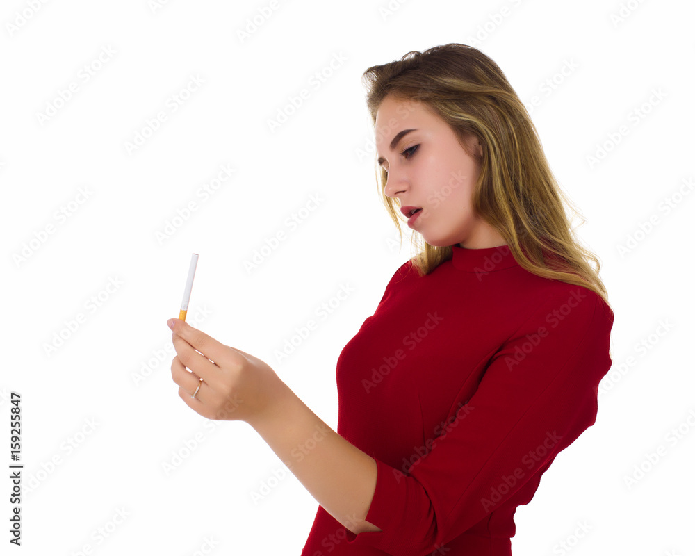 Young cute woman, stop smoking Young cute woman, stop smoking