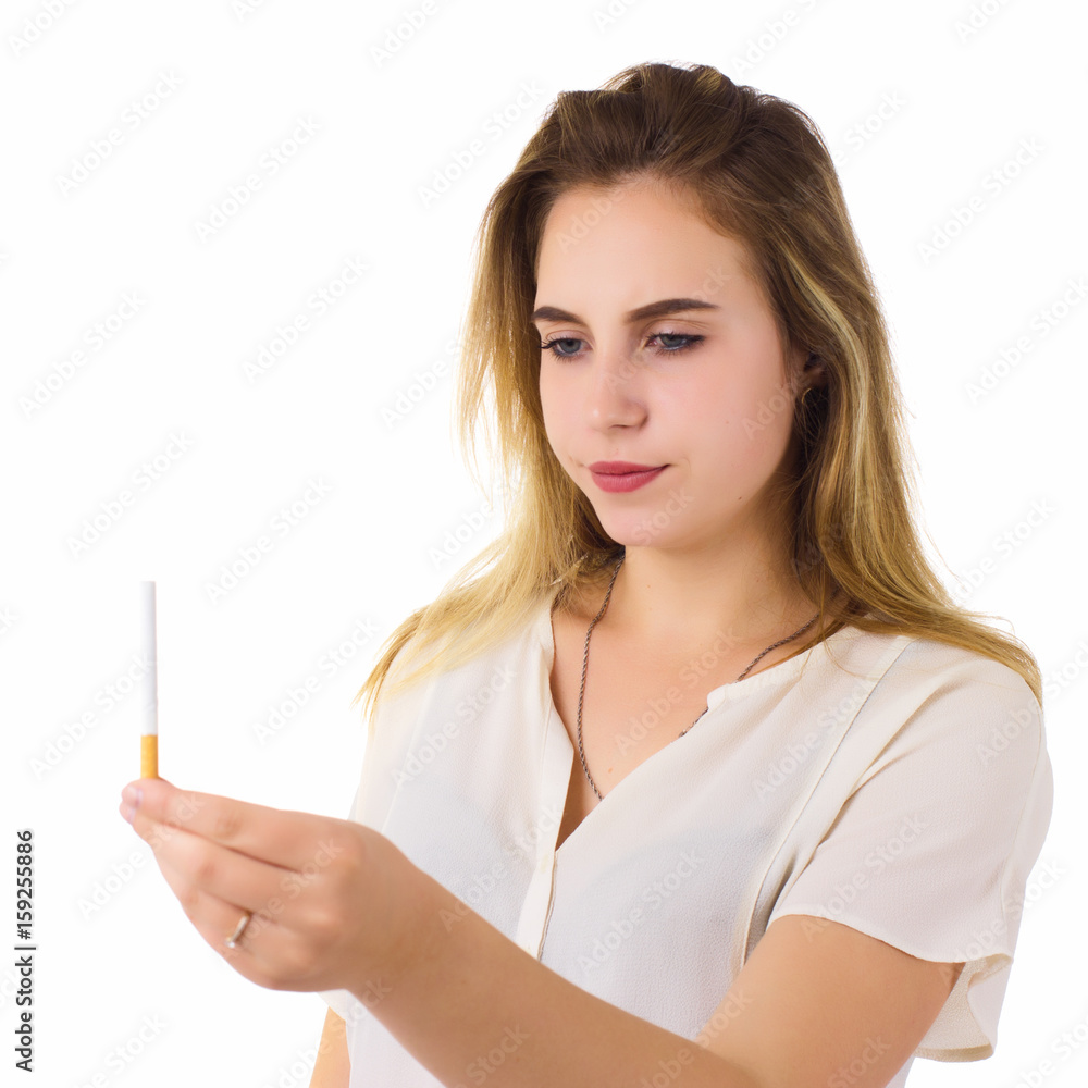 Young cute woman, stop smoking  