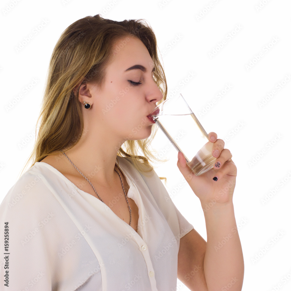 Young pretty girl drinks fresh water Young pretty girl drinks fresh water