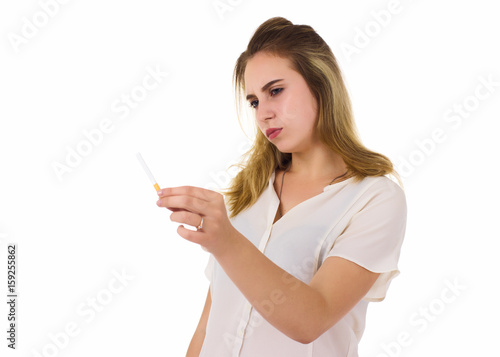 Young cute woman, stop smoking 