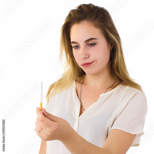 Young cute woman, stop smoking 