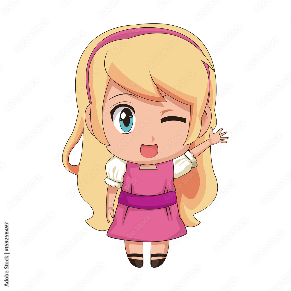 cute anime chibi little girl cartoon style vector illustration
