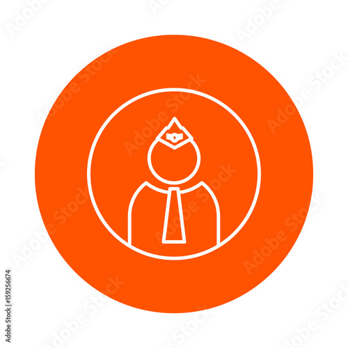 Official man in a hat with a cockade and a tie, vector linear round monochrome icon
