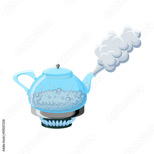 Glass kettle with boiling water and steam
