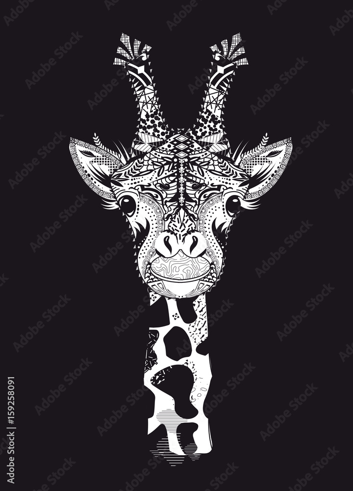 Naklejka premium Kopf einer Giraffe mit aufwendiger Verzierung