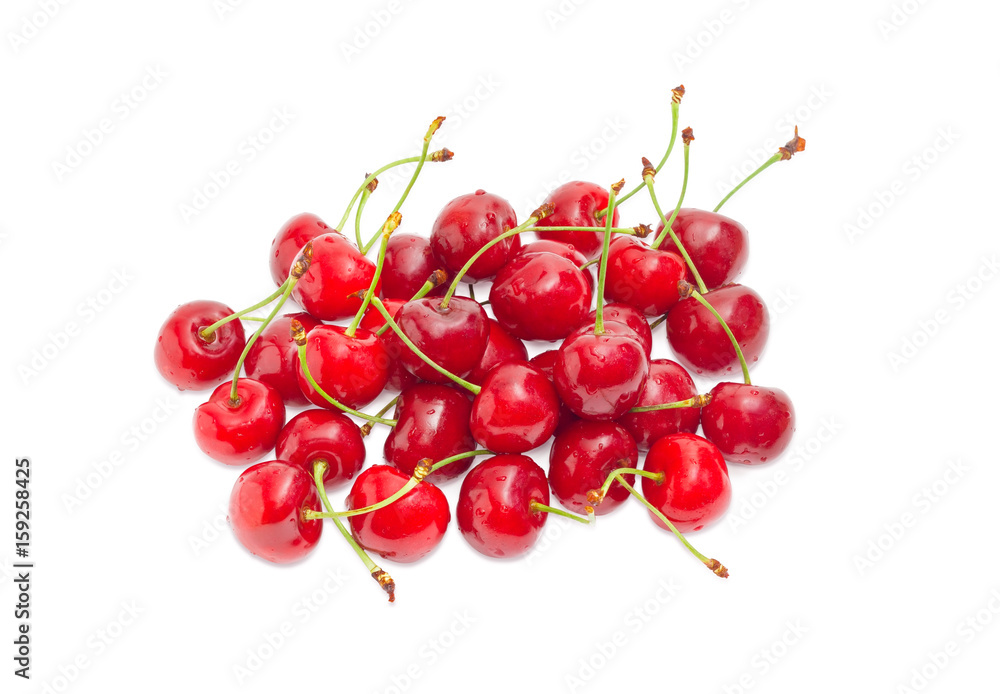 Pile of the washed sweet cherries on a light background