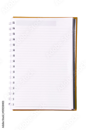 Lined blank notebook with spiral isolated on white background.