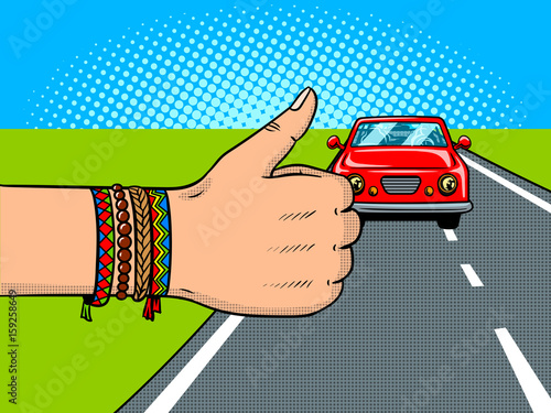 Hitchhiking pop art vector illustration