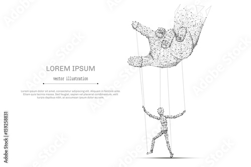 Photo Abstract mash line and point hand and puppet on white background with an inscription