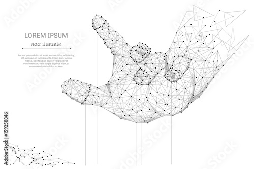 Abstract mash line and point hand puppet on white background with an inscription. Business or manipulation concept starry sky, consisting of stars and the universe. Vector business illustration photo