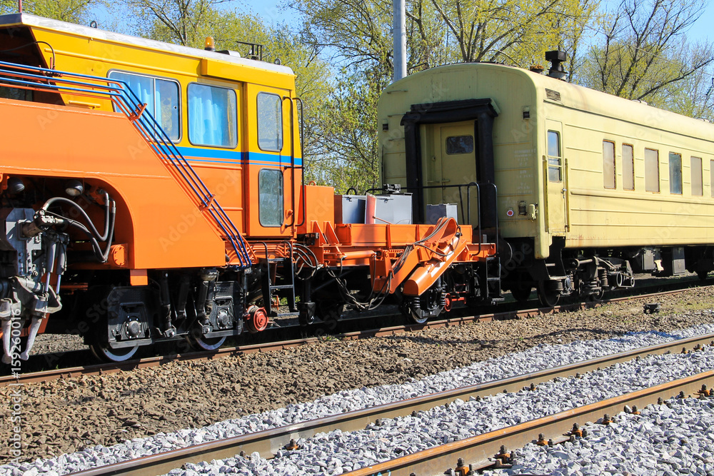 View on the maintenance train on railroad track View on the maintenance train on railroad track