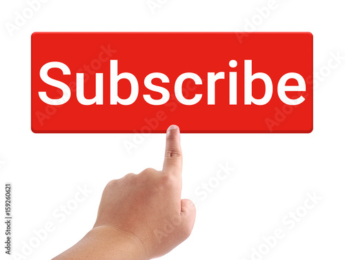 Man hand touching subscribe button, Concept for video streaming website banners, content updates