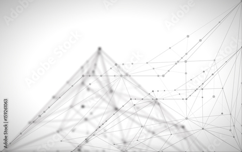 Pyramid shape. Abstract backgrounds of molecules light gray.