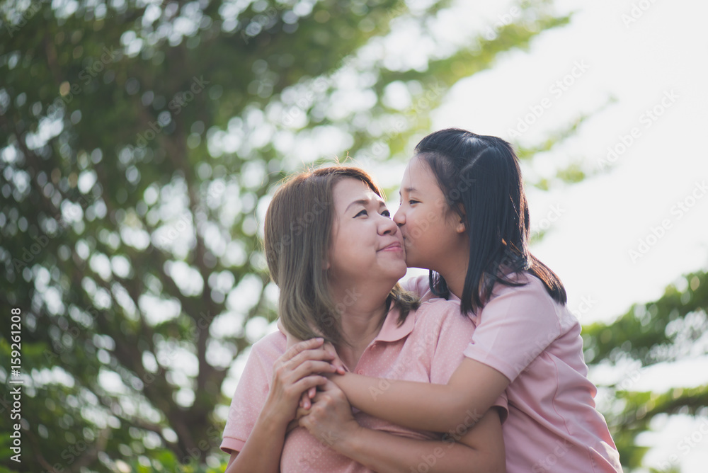 Fototapeta premium Asian mother and daughter in happines at the outside