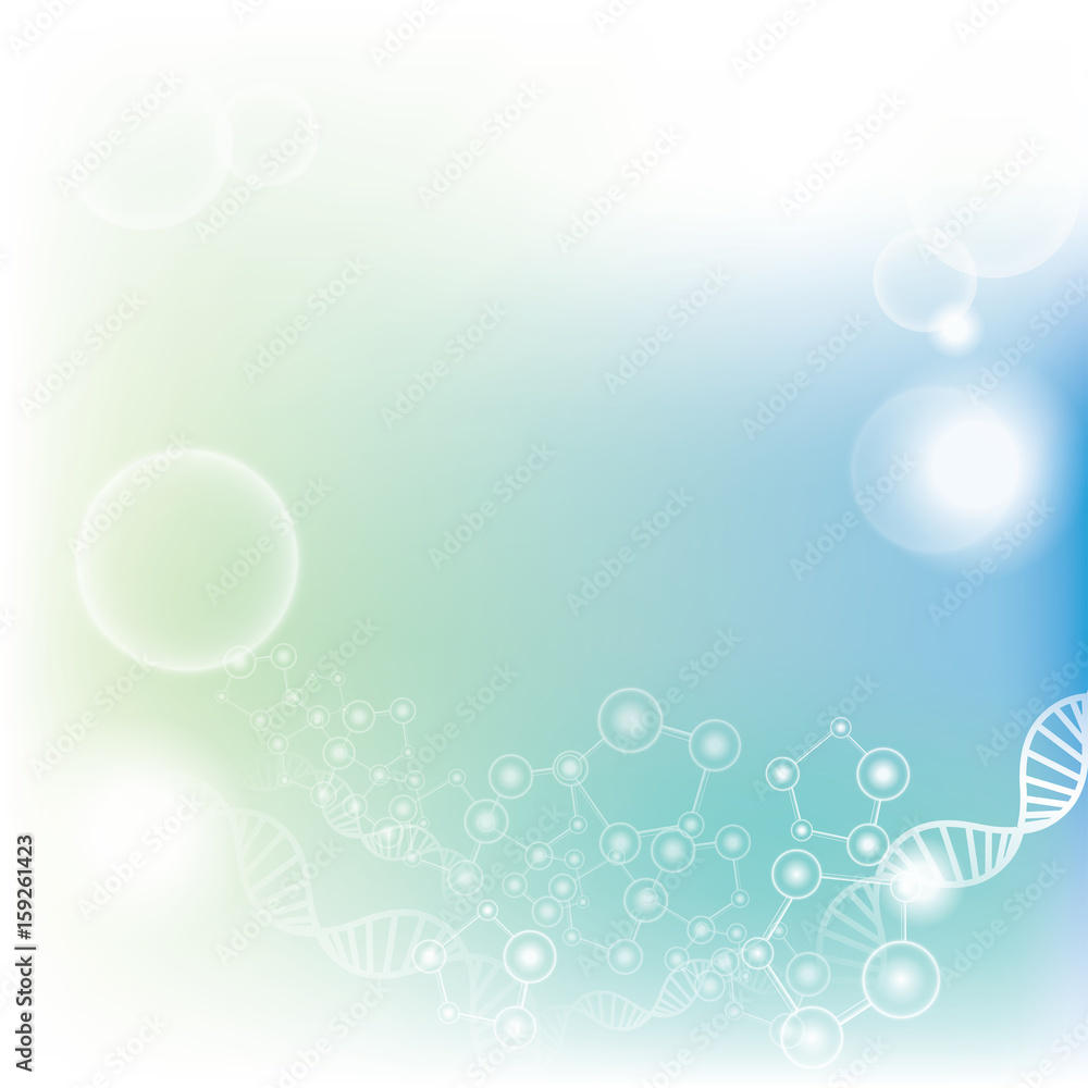 Abstract gradient light blue and turquoise background with molecules and DNA Abstract gradient light blue and turquoise background with molecules and DNA