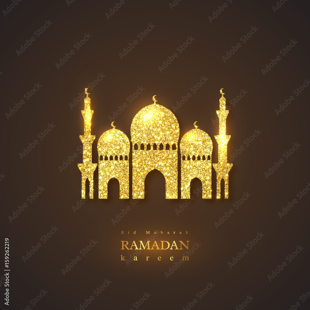 Ramadan Kareem holiday background. Glitter glowing design, black background.  Vector illustration. Stock Vector | Adobe Stock