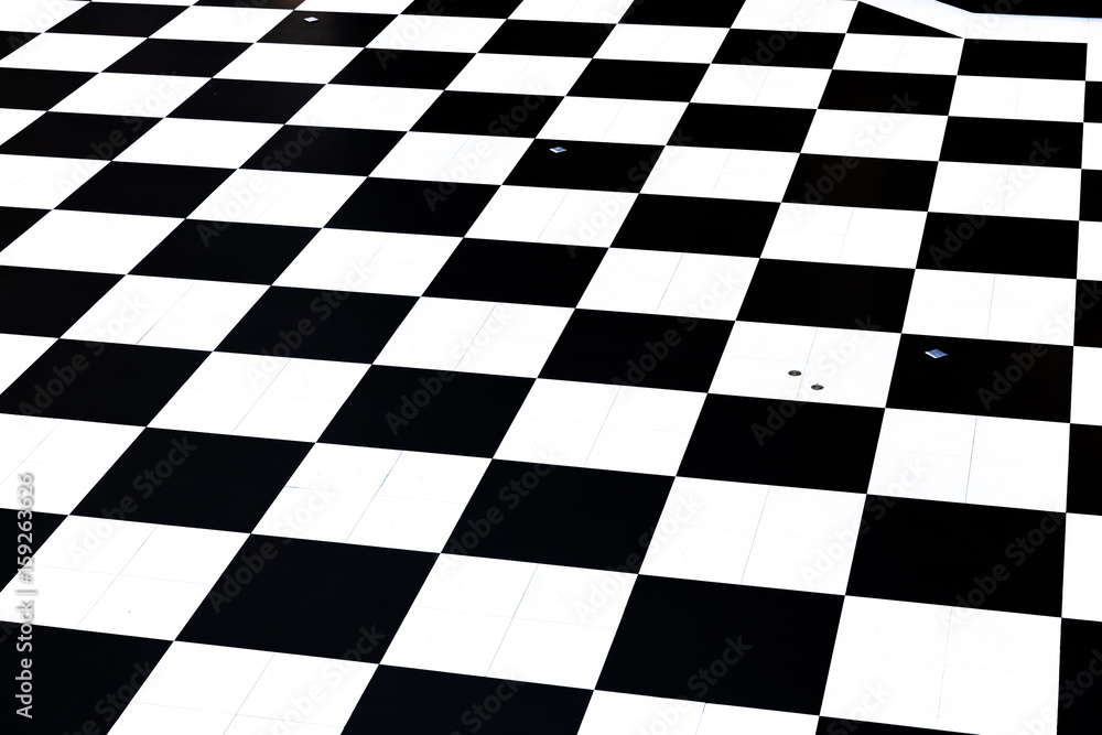 Fototapeta premium Top view, Close up on the empty floor is chessboard pattern, Abstract background. illustration wallpaper.