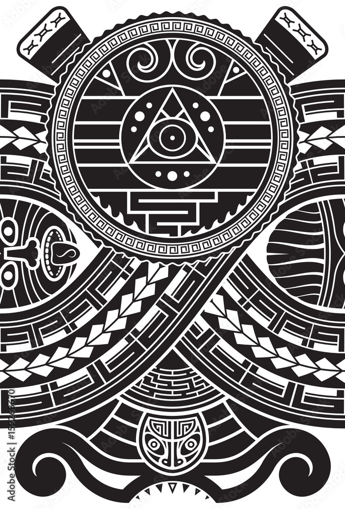 Aztec style pattern. Ethnic print template for textile and paper. Tattoo  design. Abstract background. Black and white vector illustration. Stock  Vector | Adobe Stock