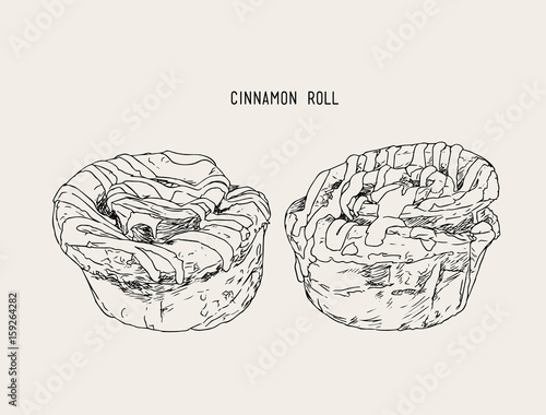 Traditional homemade cinnamon rolls , sketch vector.