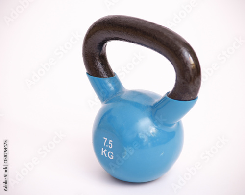 blue kettlebell with black handle.7.5 kilograms