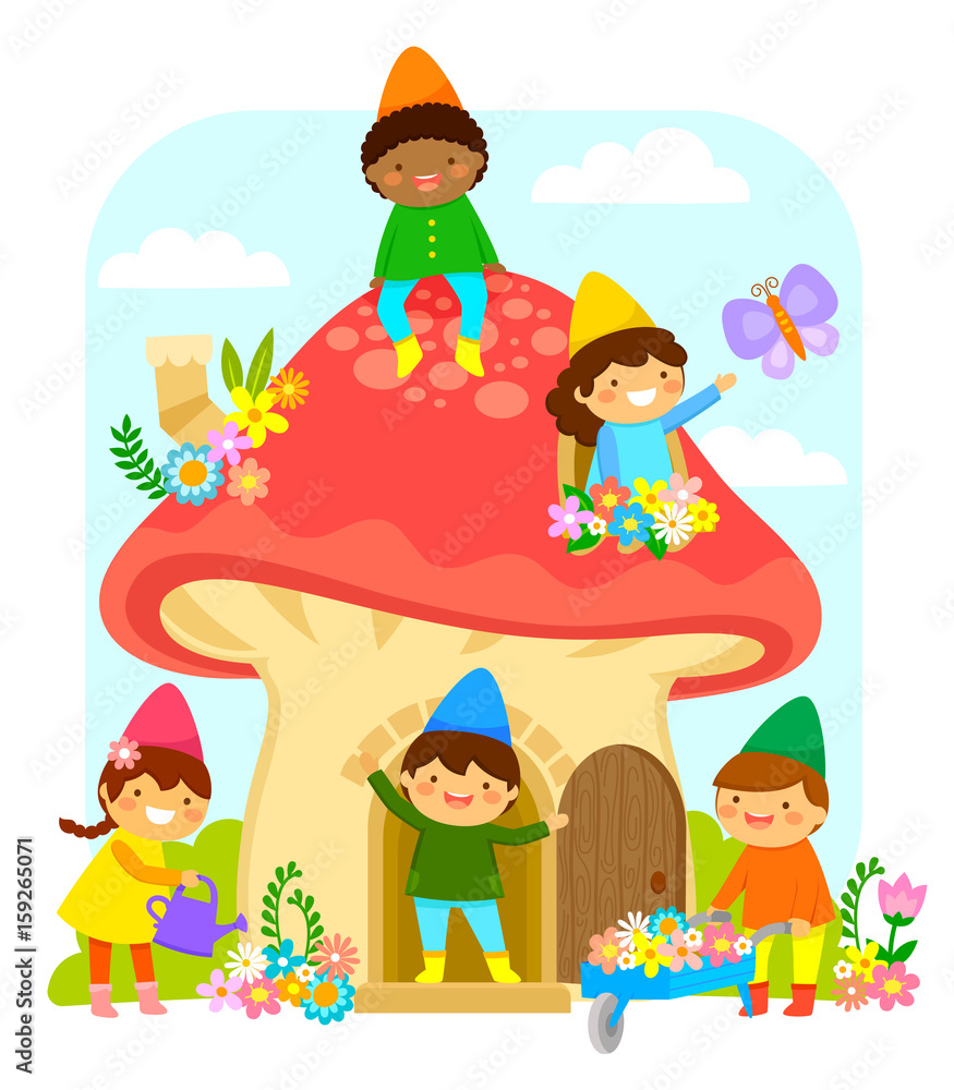 little dwarfs in a mushroom house  