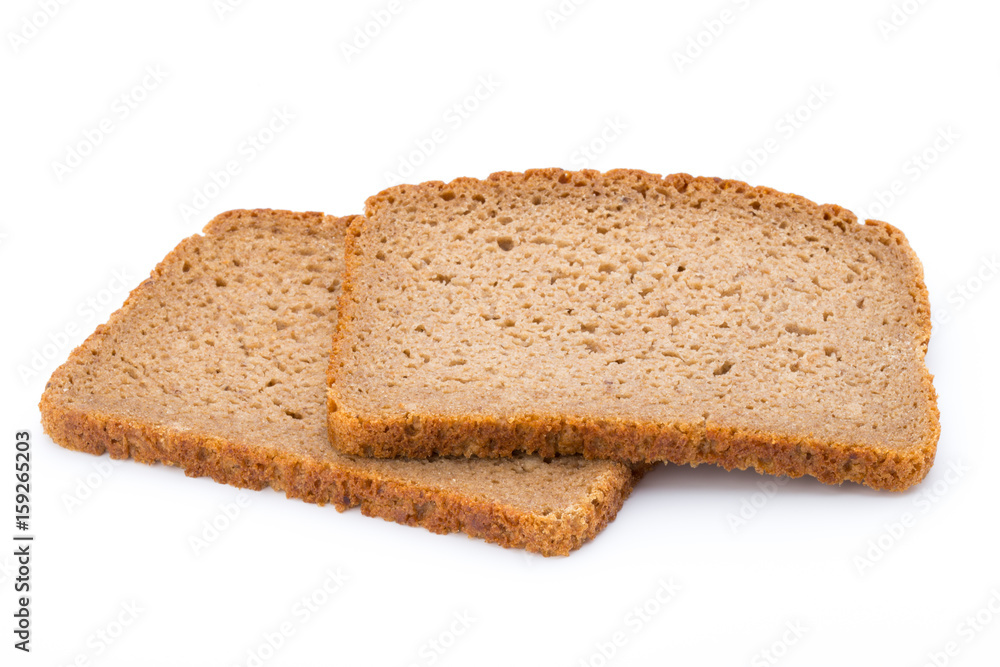 Slices of rye bread isolated on white background.