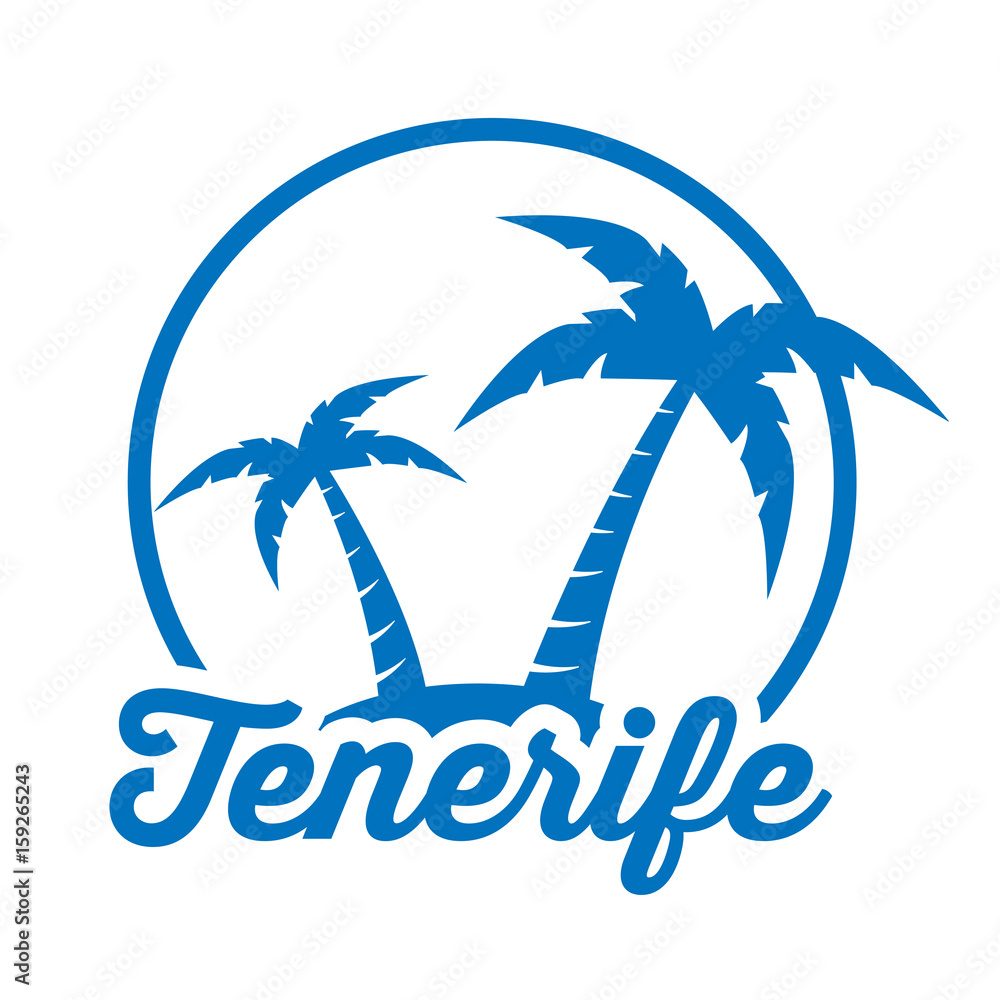 Icono plano Tenerife en isla azul en fondo blanco