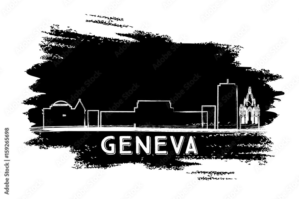 Geneva Skyline Silhouette. Hand Drawn Sketch.