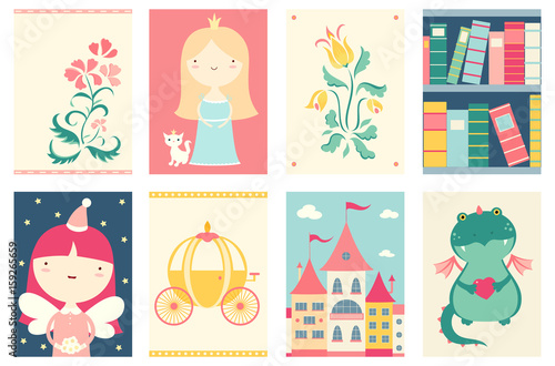 Collection of banners with cute fairy-tale characters