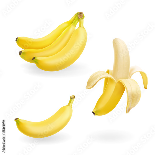 Banana fruit set vector realistic icons illustration
