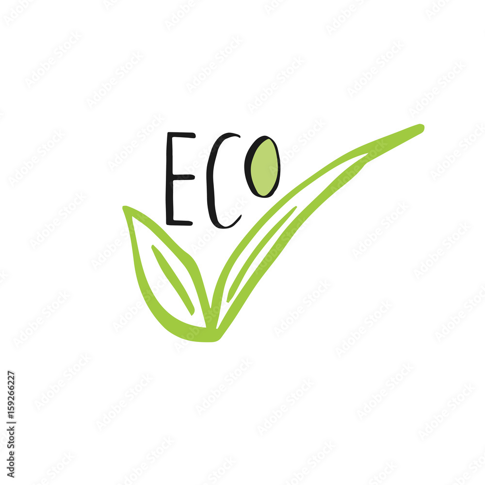 Vector eco, bio green logo or sign. Vegan, raw, healthy food badge Vector eco, bio green logo or sign. Vegan, raw, healthy food badge