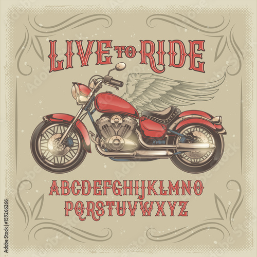 Vector illustration of a red vintage font, the Latin alphabet with retro cust...