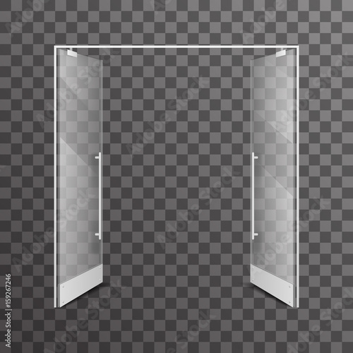 Open transparent isolated shop double doors realistic glass architectural design interior element vector illustration
