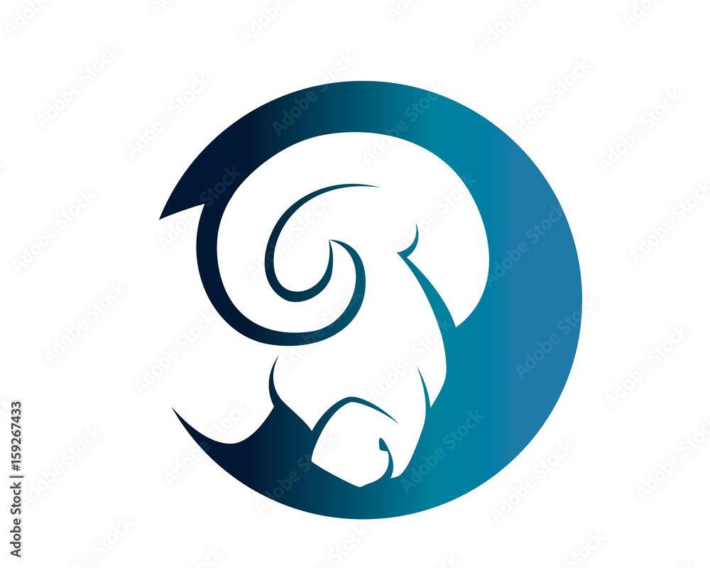 Modern Isolated Animal Head Silhouette Logo Circle - Goat Symbol Modern Isolated Animal Head Silhouette Logo Circle - Goat Symbol